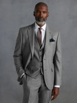 Next Slim Fit Signature Zignone Italian Wool Cashmere Blend Flannel Suit Jacket Grey