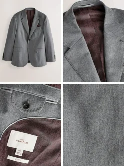 Next Slim Fit Signature Zignone Italian Wool Cashmere Blend Flannel Suit Jacket Grey