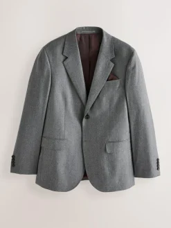 Next Slim Fit Signature Zignone Italian Wool Cashmere Blend Flannel Suit Jacket Grey