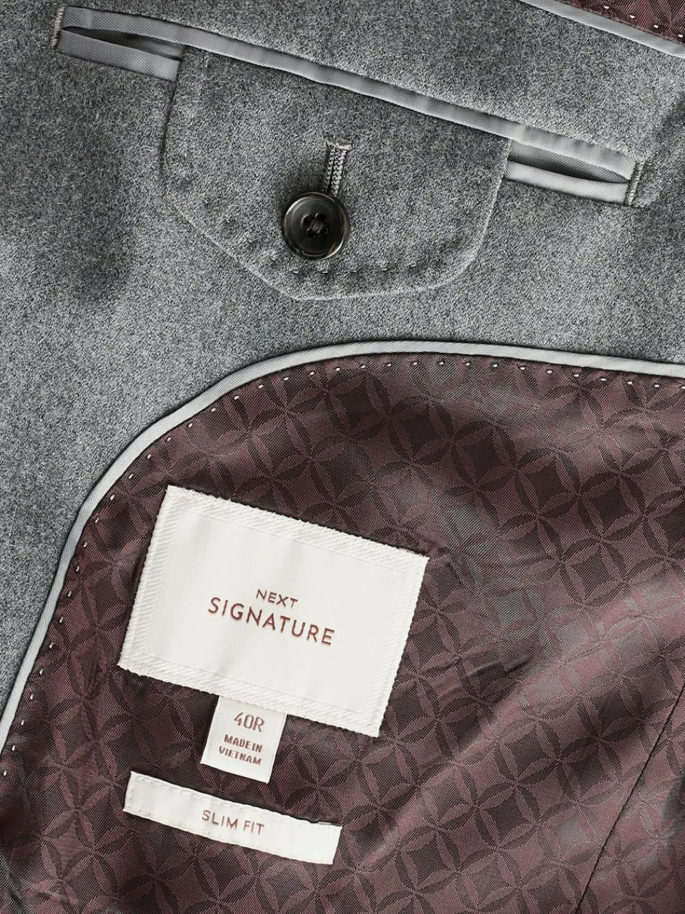 Next Slim Fit Signature Zignone Italian Wool Cashmere Blend Flannel Suit Jacket Grey