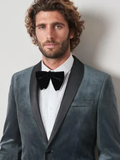 Next Slim Fit Velvet Blazer^ Grey Suits|Blazers & Formal Jackets
