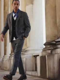 Discount Next Grey Slim Fit Wool Blend Herringbone Stripe Suit Jacket