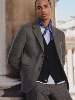 Discount Next Grey Slim Fit Wool Blend Herringbone Stripe Suit Jacket