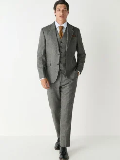 Next Grey Slim Fit Wool Blend Herringbone Stripe Suit Waistcoat^ Vests