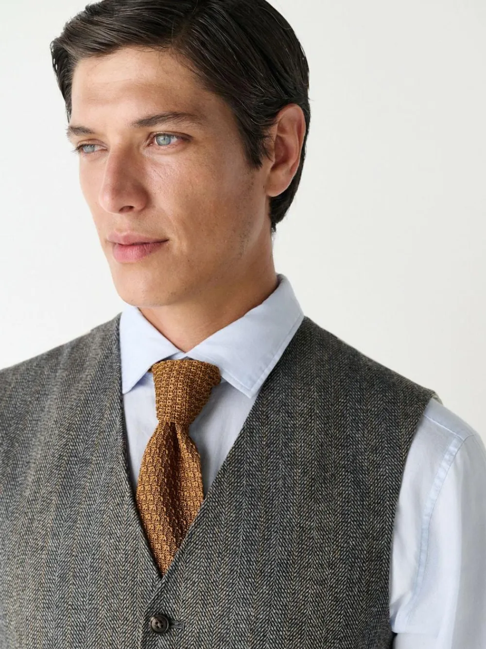 Next Grey Slim Fit Wool Blend Herringbone Stripe Suit Waistcoat^ Vests