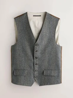 Next Grey Slim Fit Wool Blend Herringbone Stripe Suit Waistcoat^ Vests