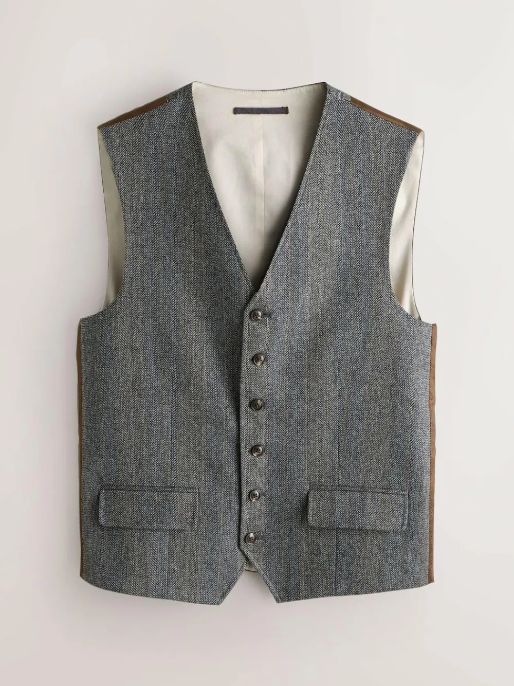 Next Grey Slim Fit Wool Blend Herringbone Stripe Suit Waistcoat^ Vests