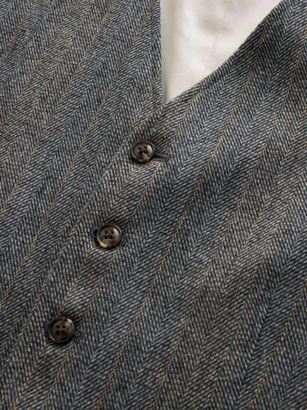 Next Grey Slim Fit Wool Blend Herringbone Stripe Suit Waistcoat^ Vests