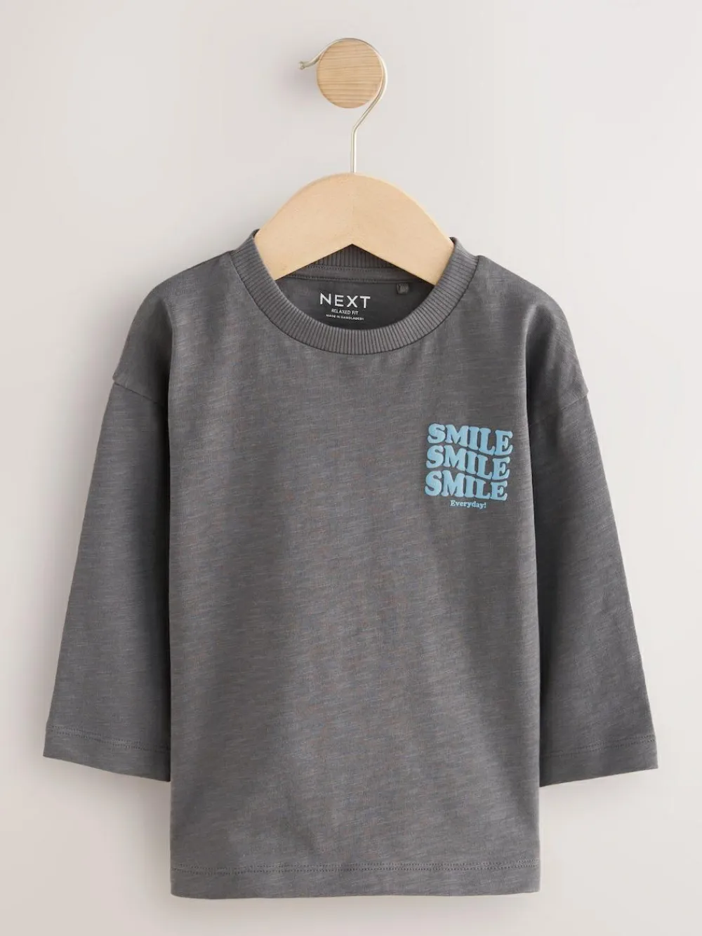 Next Grey Slogan Long Sleeves Semi Plain T-Shirt (3mths-7yrs)^BOY T-Shirts
