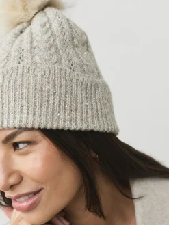 Next Grey Sparkle Knitted Pom Hat^Women Hats