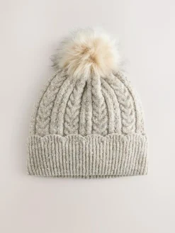 Next Grey Sparkle Knitted Pom Hat^Women Hats