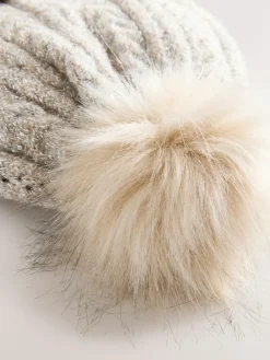 Next Grey Sparkle Knitted Pom Hat^Women Hats