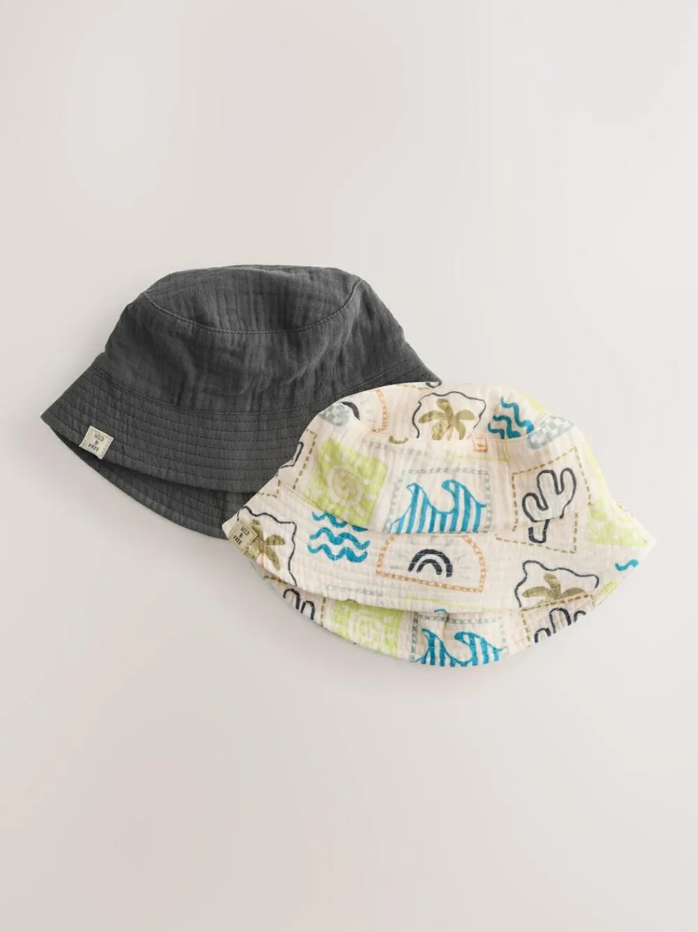 Online Next Grey Stampy Printed Woven Baby Bucket Hats 2 Pack (0mths-2yrs)