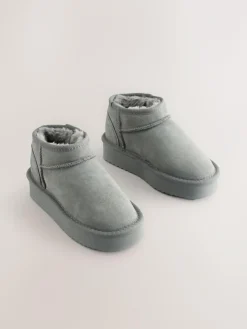Hot Next Grey Standard Fit (F) Flatform Mini Warm Lined Water Repellent Suede Pull-On Boots