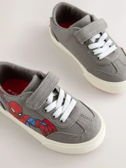 Next Grey Standard Fit (F) Spiderman Touch Fastening Elastic Lace Trainers^ First Shoes