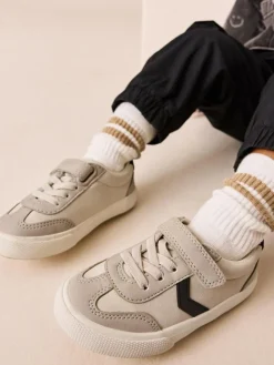 Next Grey Standard Fit (F) Touch Fastening Elastic Lace Trainers^BOY Sneakers|Sneakers
