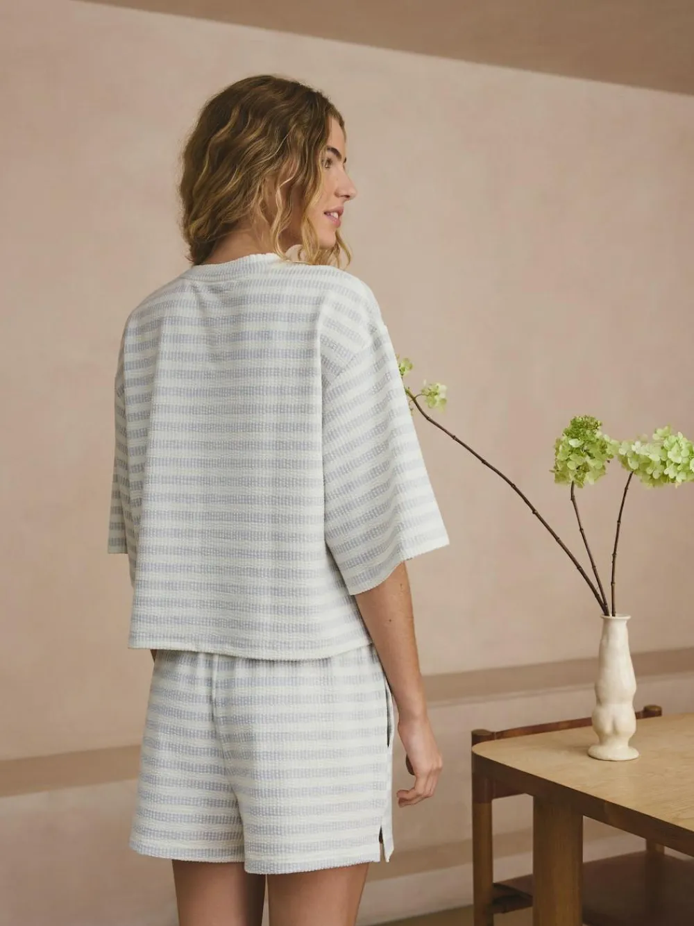 Outlet Next Textured Short Pyjamas Grey Stripe