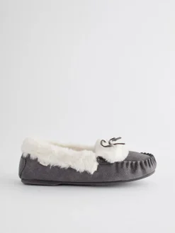 Next Grey Suede Moccasin Slippers^Women Slippers