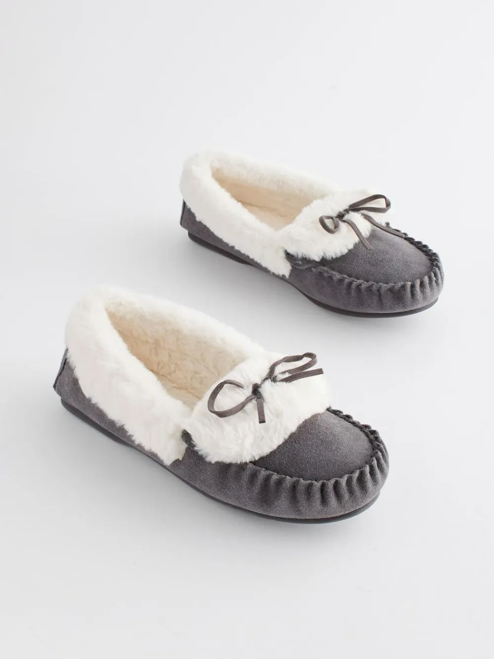 Next Grey Suede Moccasin Slippers^Women Slippers