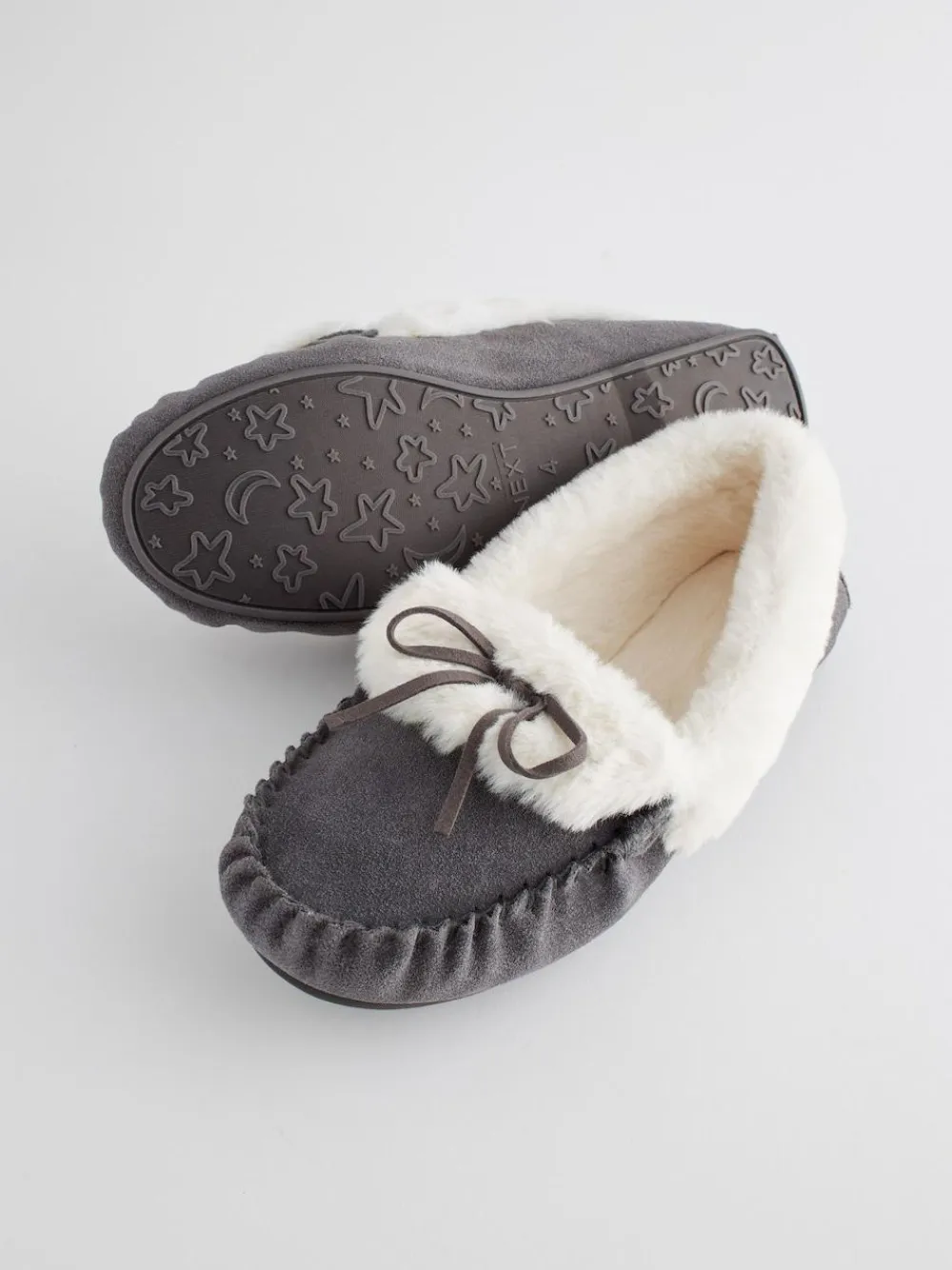 Next Grey Suede Moccasin Slippers^Women Slippers