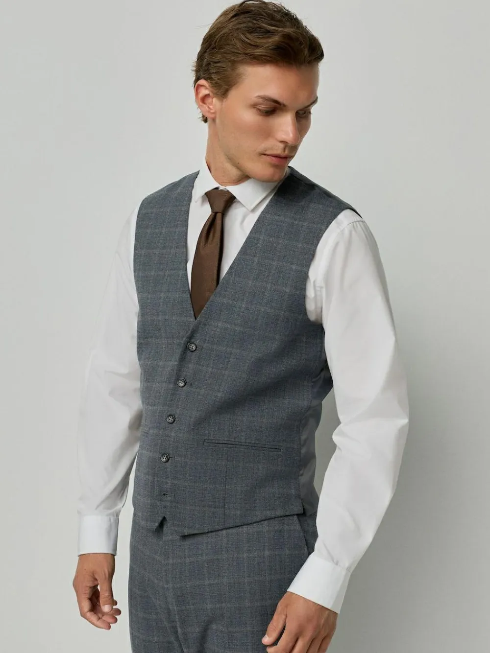 Sale Next Grey Tailored Fit Check Flannel Suit Waistcoat