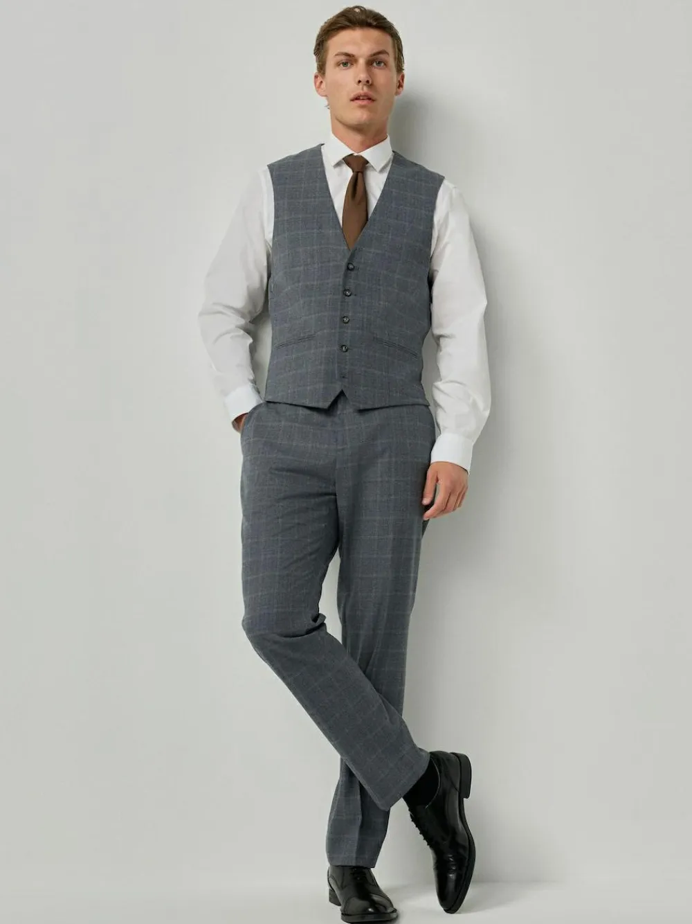 Sale Next Grey Tailored Fit Check Flannel Suit Waistcoat