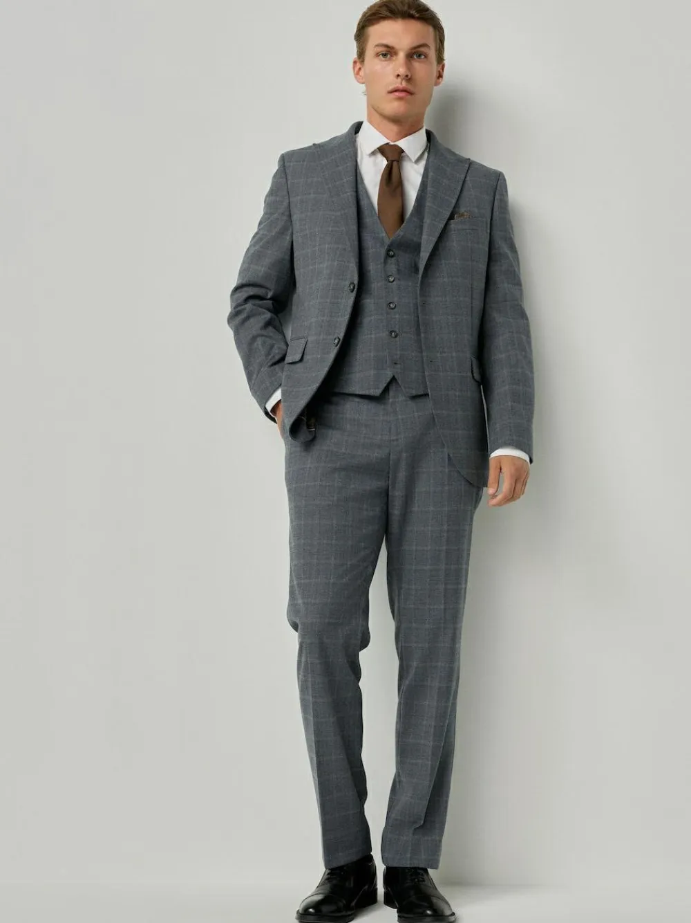 Sale Next Grey Tailored Fit Check Flannel Suit Waistcoat
