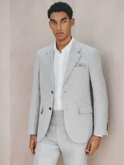 New Next Tailored Fit Linen Blend Texture Suit Jacket Grey