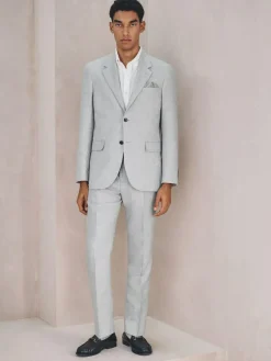New Next Tailored Fit Linen Blend Texture Suit Jacket Grey
