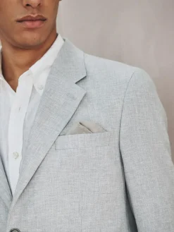New Next Tailored Fit Linen Blend Texture Suit Jacket Grey