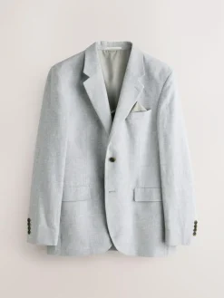 New Next Tailored Fit Linen Blend Texture Suit Jacket Grey