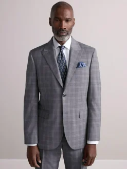 New Next Grey Tailored Fit Signature Zignone Italian Check Suit Jacke