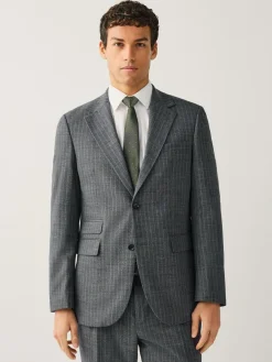 Online Next Grey Tailored Fit Wool Blend Stripe Suit Jacket