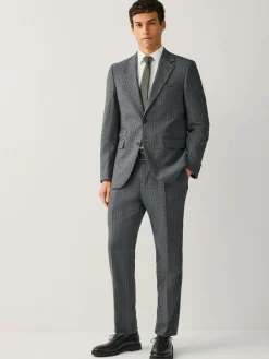Online Next Grey Tailored Fit Wool Blend Stripe Suit Jacket