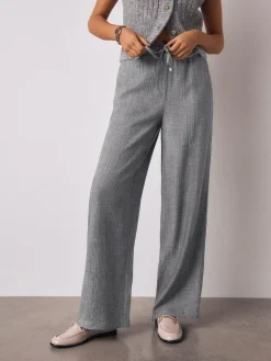 Discount Next Grey Tie Waist Wide Leg Trousers with Wool