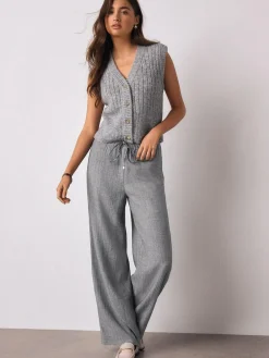 Discount Next Grey Tie Waist Wide Leg Trousers with Wool