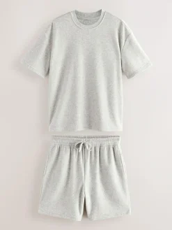 Online Next Towelling Short Sleeve Pyjamas Set Grey