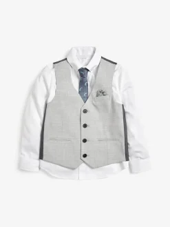 Next Grey Waistcoat, White Shirt & Tie Set (12mths-16yrs)^BOY Suits & Vest
