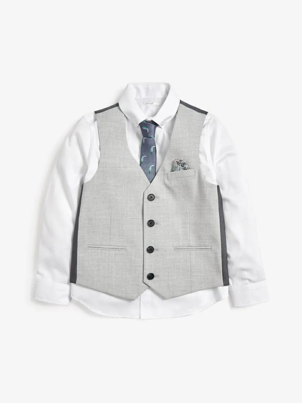 Next Grey Waistcoat, White Shirt & Tie Set (12mths-16yrs)^BOY Suits & Vest