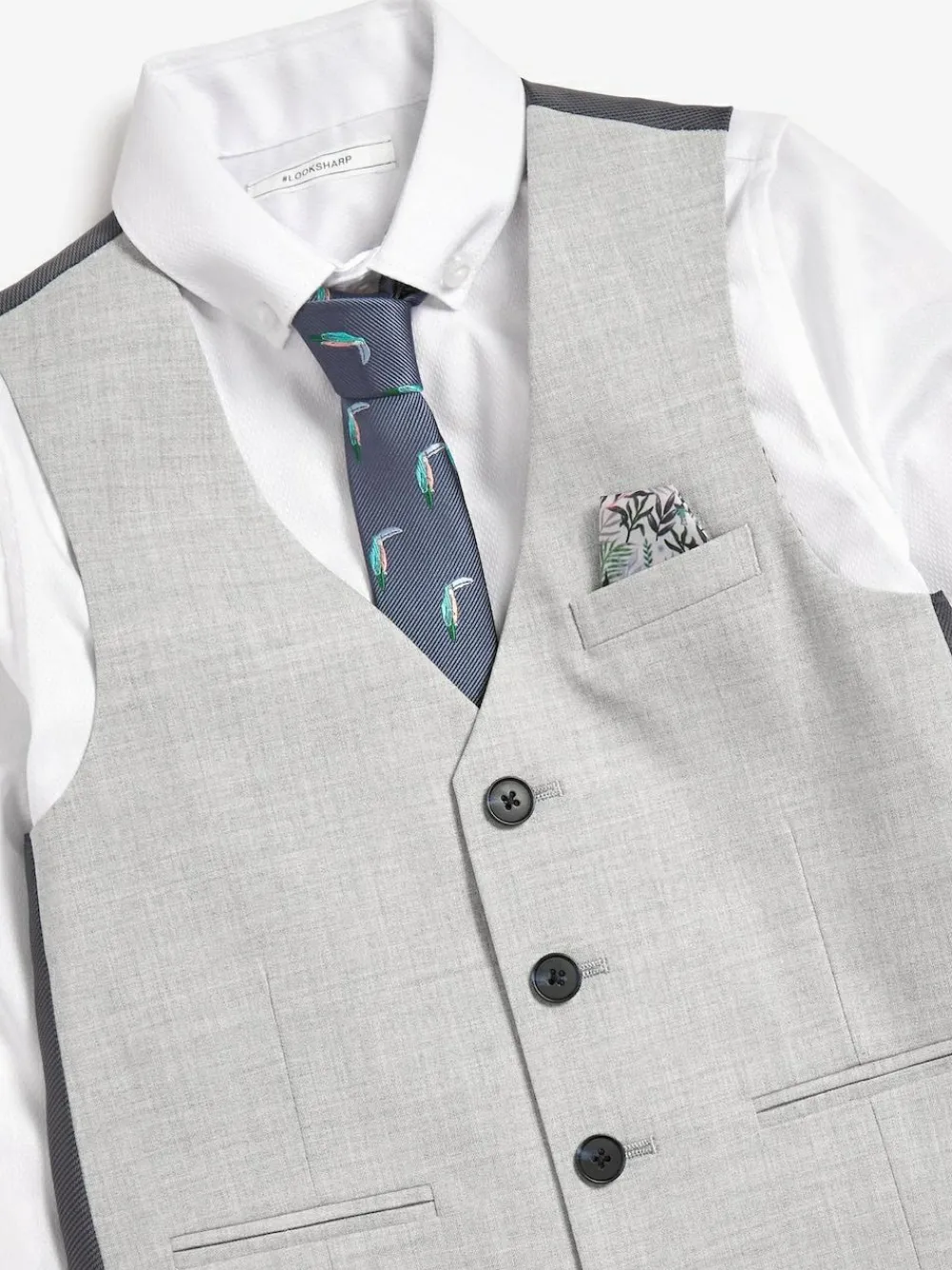 Next Grey Waistcoat, White Shirt & Tie Set (12mths-16yrs)^BOY Suits & Vest