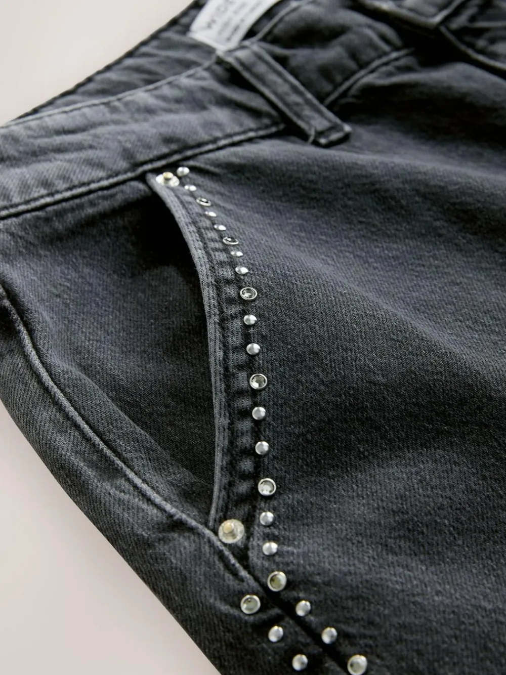 Clearance Next Grey Washed Black Embellished Studded High Rise Palazzo Wide Leg Jeans