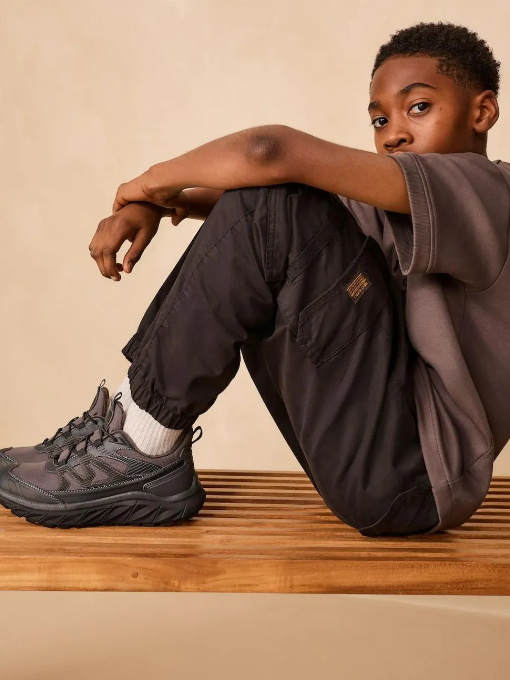 Next Grey Water Resistant Elastic Lace Trainers^BOY Sneakers