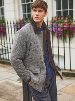 Clearance Next Grey Wool Blend Herringbone Quilted Corduroy Collar Jacket