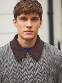 Clearance Next Grey Wool Blend Herringbone Quilted Corduroy Collar Jacket