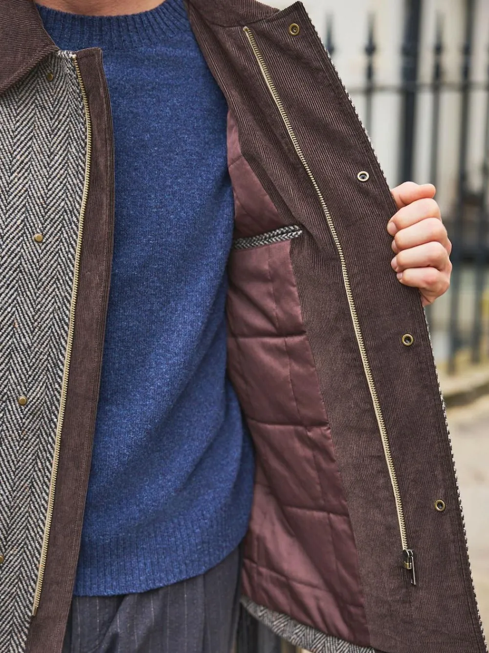 Clearance Next Grey Wool Blend Herringbone Quilted Corduroy Collar Jacket