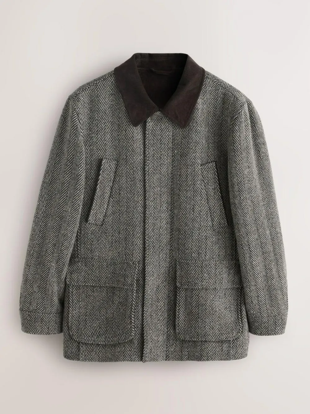 Clearance Next Grey Wool Blend Herringbone Quilted Corduroy Collar Jacket