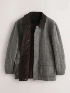 Clearance Next Grey Wool Blend Herringbone Quilted Corduroy Collar Jacket