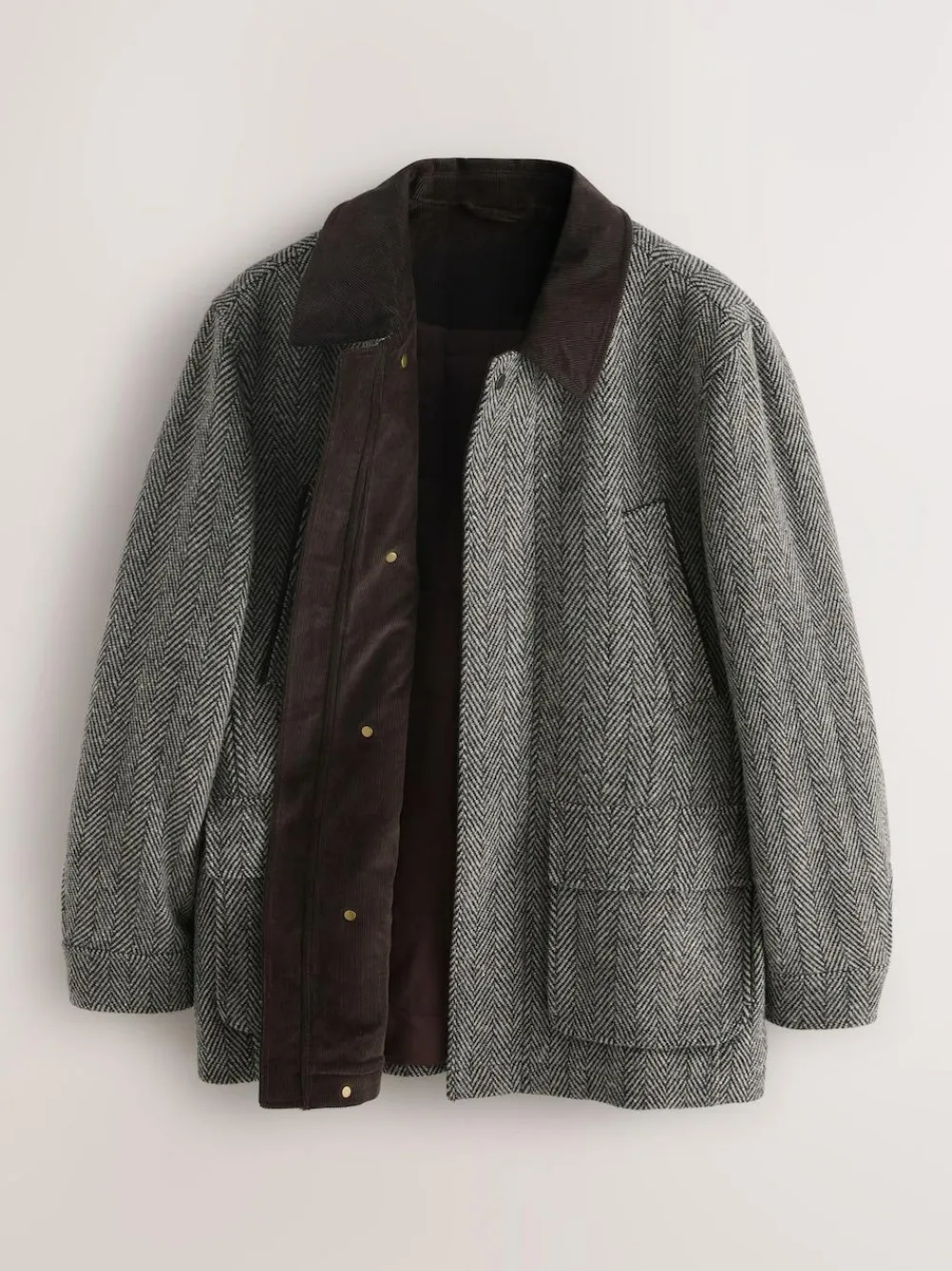 Clearance Next Grey Wool Blend Herringbone Quilted Corduroy Collar Jacket