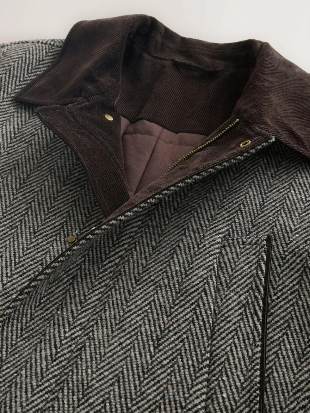 Clearance Next Grey Wool Blend Herringbone Quilted Corduroy Collar Jacket