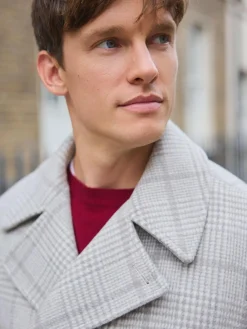 Next Grey Wool Blend Soft Touch Check Pea Coat^ Coats & Jackets|Coats & Jackets